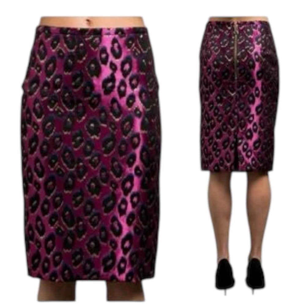 Le Superbe Metallic Leopard Jacquard Sweater Skirt Size 4